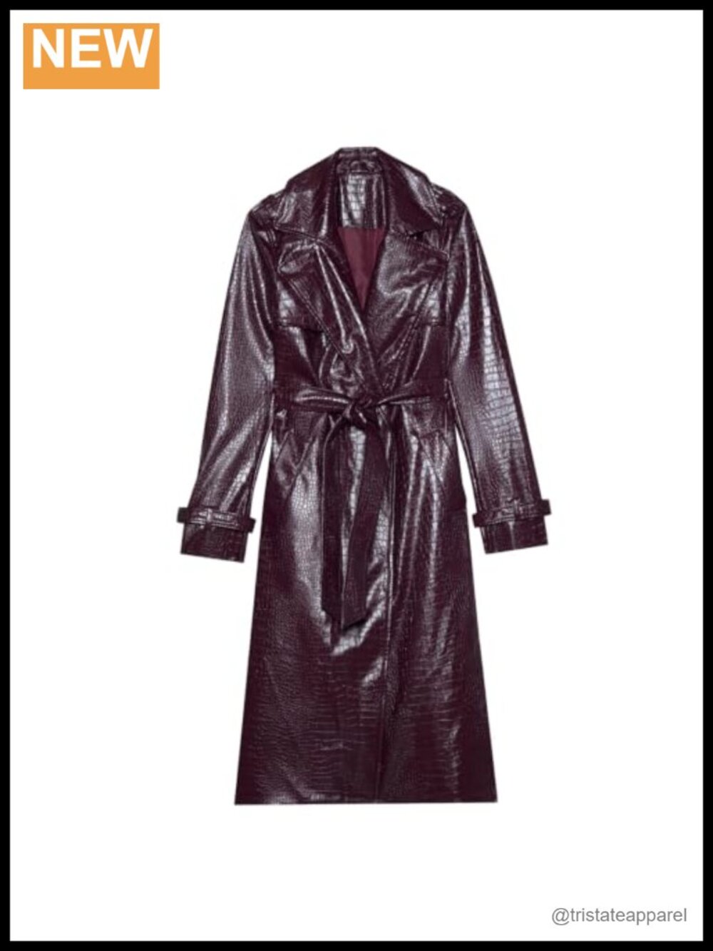 Women's Faux Leather Long Trench Coat Belted Knee Length